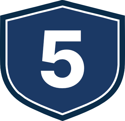 The dark blue Elite Insulation shield with a large white number 5 in the center.
